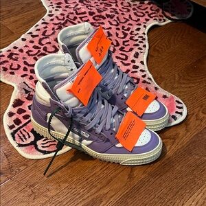 Off-White Lavender, White and Orange High-Top Sneakers